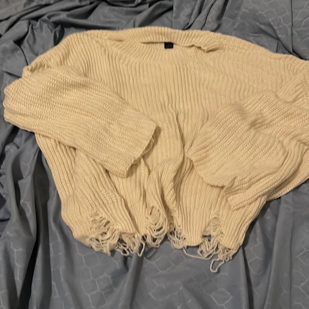 Warm waffle knit destroyed sweater!